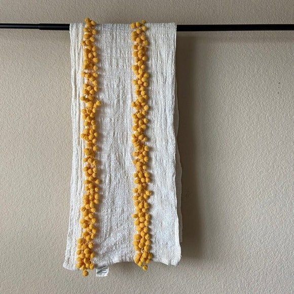 Yellow Pom Pom Table Kitchen Runner Cotton Blend Boho Bohemian Cream 50'' x 13'' - Picture 7 of 8